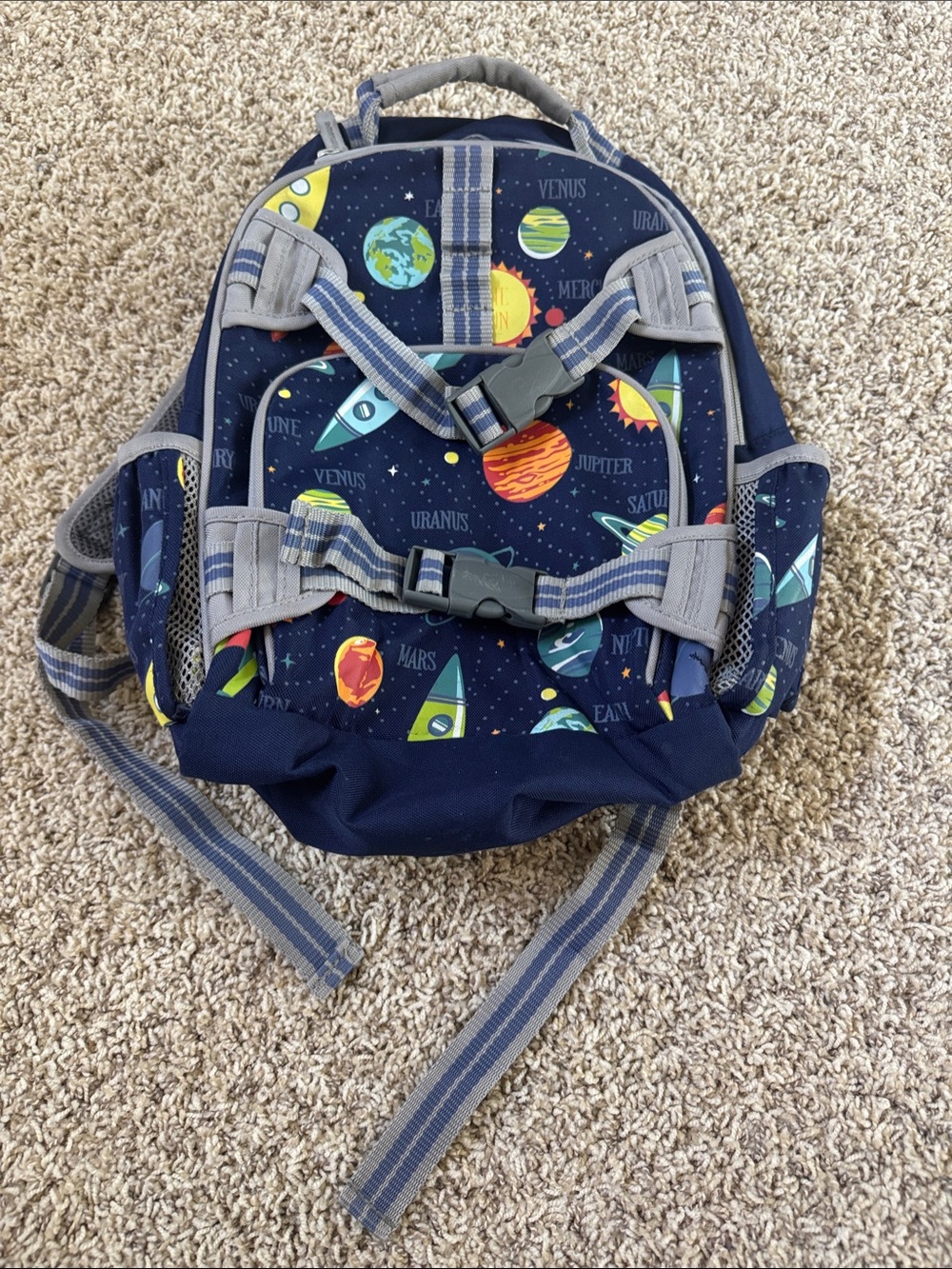 Pottery Barn Kids Navy Space Backpack with Multicolor Planet Print
